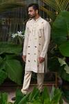 Buy_Runit Gupta_Ivory Chanderi Silk Embroidered Acrylic Work Kurta Set _Online_at_Aza_Fashions