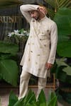 Shop_Runit Gupta_Ivory Chanderi Silk Embroidered Acrylic Work Kurta Set _Online_at_Aza_Fashions