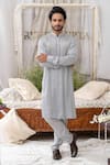 Runit Gupta_Grey Pure Cotton Embroidered Geometric Kurta Set _Online_at_Aza_Fashions