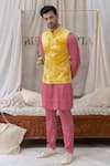 Buy_Runit Gupta_Yellow Cotton Linen Tie Dye Bundi  _at_Aza_Fashions