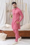 Buy_Runit Gupta_Pink Pure Cotton Plain Pintuck Kurta Pant Set _at_Aza_Fashions