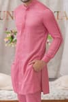 Runit Gupta_Pink Pure Cotton Plain Pintuck Kurta Pant Set _Online_at_Aza_Fashions