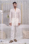 Buy_Runit Gupta_Ivory Cotton, Chanderi Silk Kurta Set_at_Aza_Fashions