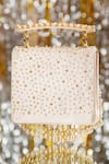 Shop_House Of Vian_Gold Pearls, Beads, Mirrors Embellished Satin Clutch With Sling _at_Aza_Fashions