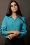Jasmine Bains_Blue Cupro Georgette Straight Collar Cuff Sleeves Shirt _Online_at_Aza_Fashions