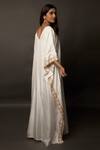 Shop_Jasmine Bains_White Cupro Satin V Neck Sequins Embellished Kaftan _at_Aza_Fashions