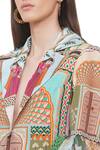 Limerick By Abirr N' Nanki_Multi Color Crepe And Organza Tree & Monument Print Lapel Collar Jaylaa Jacket _at_Aza_Fashions