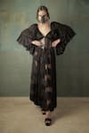 Buy_Nidhi Yasha_Black Viscose Embroidered V Neck Layered Sleeve Maxi Dress  _at_Aza_Fashions