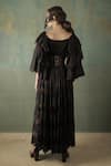 Shop_Nidhi Yasha_Black Viscose Embroidered V Neck Layered Sleeve Maxi Dress  _at_Aza_Fashions