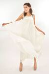 Buy_Jasmine Bains_Ivory Cupro Georgette Plain Round Neck Pintuck Dress _at_Aza_Fashions