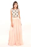 Buy_Jasmine Bains_Pink Silk Embroidery Thread Round Crop Top And Skirt Set _at_Aza_Fashions