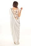 Shop_Jasmine Bains_Grey Silk Chiffon Plain Boat Neck Trouser Set With Saree Drape _at_Aza_Fashions