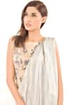 Buy_Jasmine Bains_Grey Silk Chiffon Plain Boat Neck Trouser Set With Saree Drape _Online_at_Aza_Fashions