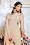 Jasmine Bains_Beige Cupro Georgette Embroidery Zardozi Round Floral Jumpsuit _Online_at_Aza_Fashions