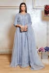 Buy_Jasmine Bains_Grey Jacket Silk Organza And Cupro Georgette Embroidery & Anarkali Set  _at_Aza_Fashions