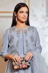 Jasmine Bains_Grey Jacket Silk Organza And Cupro Georgette Embroidery & Anarkali Set  _Online_at_Aza_Fashions