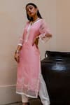 Buy_Jasmine Bains_Pink Kurta Organza Pant And Inner Cotton Kurta V Neck Set _at_Aza_Fashions