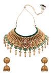 Shop_Joules by Radhika_Gold Plated Polki Bead Drop Choker Set_at_Aza_Fashions