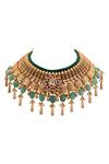 Shop_Joules by Radhika_Gold Plated Polki Bead Drop Choker Set_Online_at_Aza_Fashions