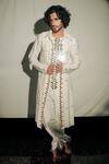 Buy_Jubinav Chadha_White Silk Chanderi Embroidery Floral Layered Kurta With Dhoti Pant _at_Aza_Fashions