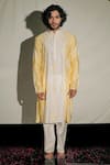 Buy_Jubinav Chadha_Yellow Silk Staple Floral, Resham Colorblock Embroidered Kurta Set _at_Aza_Fashions