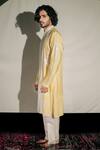 Jubinav Chadha_Yellow Silk Staple Floral, Resham Colorblock Embroidered Kurta Set _Online_at_Aza_Fashions