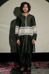Shop_Jubinav Chadha_Black Silk Chanderi Floral, Resham Kurta Set _Online_at_Aza_Fashions