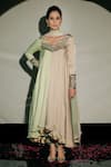 Buy_Jubinav Chadha_Beige Satin Georgette Embroidery Beads Wide V Neck Asymmetric Kurta Set _at_Aza_Fashions