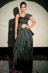 Buy_Jubinav Chadha_Black Satin Crystal, Resham Work Asymmetric Embroidered Ruffled Crop Top _at_Aza_Fashions