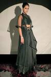 Jubinav Chadha_Black Taffeta Shimmer Cape And Draped Skirt Set_Online_at_Aza_Fashions