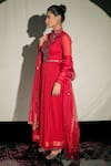 Buy_Jubinav Chadha_Red Chiffon, Silk Chanderi Crystal, Mirror Work High Embroidered Anarkali Set _Online_at_Aza_Fashions