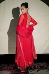 Shop_Jubinav Chadha_Red Chiffon, Silk Chanderi Crystal, Mirror Work High Embroidered Anarkali Set _at_Aza_Fashions
