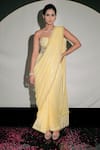 Buy_Jubinav Chadha_Yellow Georgette Embroidery Pearls Sweetheart Neck Sequin Embellished Saree Gown _at_Aza_Fashions