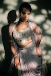 Jubinav Chadha_Purple Georgette, Satin Sequin, Beads Waterfall Embroidered And Draped Skirt Set _at_Aza_Fashions