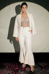 Buy_Jubinav Chadha_White Tulle, Italian Velvet Pearls, Sequin Blazer Split Sleeve And Pant Set _at_Aza_Fashions