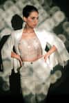 Shop_Jubinav Chadha_White Tulle, Italian Velvet Pearls, Sequin Blazer Split Sleeve And Pant Set _at_Aza_Fashions