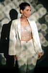 Buy_Jubinav Chadha_White Tulle, Italian Velvet Pearls, Sequin Blazer Split Sleeve And Pant Set _Online_at_Aza_Fashions