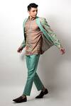 Buy_Jubinav Chadha_Green Cotton Jacquard, Silk Chanderi Kantha, Chord Work Jacket And Kurta Set _Online_at_Aza_Fashions