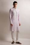 Buy_Jubinav Chadha_Purple Cotton Jacquard Gota, Mirror, Sequin Embroidered Work Kurta Set _at_Aza_Fashions