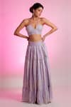 Buy_Jubinav Chadha_Purple Silk Staple Printed Floral V Neck Skirt Set _at_Aza_Fashions