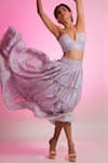Shop_Jubinav Chadha_Purple Silk Staple Printed Floral V Neck Skirt Set _at_Aza_Fashions