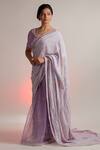 Buy_Jubinav Chadha_Purple Organza, Staple Animal Print, Floral, Geometric Round Saree Set_at_Aza_Fashions