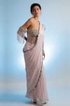 Jubinav Chadha_Pink Georgette Embroidered Sea Shell Sweetheart Neck Off Shoulder Saree Gown _Online_at_Aza_Fashions