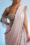 Buy_Jubinav Chadha_Pink Georgette Embroidered Sea Shell Sweetheart Neck Off Shoulder Saree Gown _Online_at_Aza_Fashions