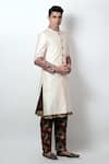 Buy_Jubinav Chadha_White Raw , Crushed Cotton, Staple Floral Motifs Keyur Sherwani _at_Aza_Fashions