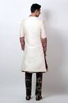 Shop_Jubinav Chadha_White Raw , Crushed Cotton, Staple Floral Motifs Keyur Sherwani _at_Aza_Fashions