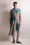 Buy_Jubinav Chadha_Blue Silk Chanderi Tie And Dye Jamna Draped Kurta Set _at_Aza_Fashions