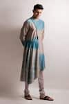 Jubinav Chadha_Blue Silk Chanderi Tie And Dye Jamna Draped Kurta Set _Online_at_Aza_Fashions