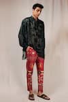 Buy_Jubinav Chadha_Red Silk Staple Printed Bandhani Raas Mandal Pants _at_Aza_Fashions