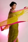 Buy_Jubinav Chadha_Green Pure Silk Organza "embroidered Kantha Vihari Mirror Saree _Online_at_Aza_Fashions